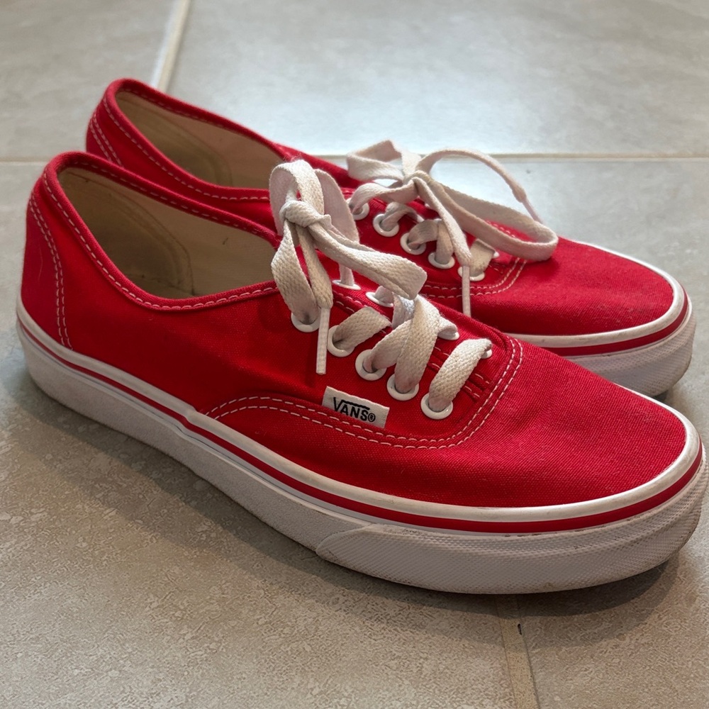 Vans Red Canvas Shoes with White Accents